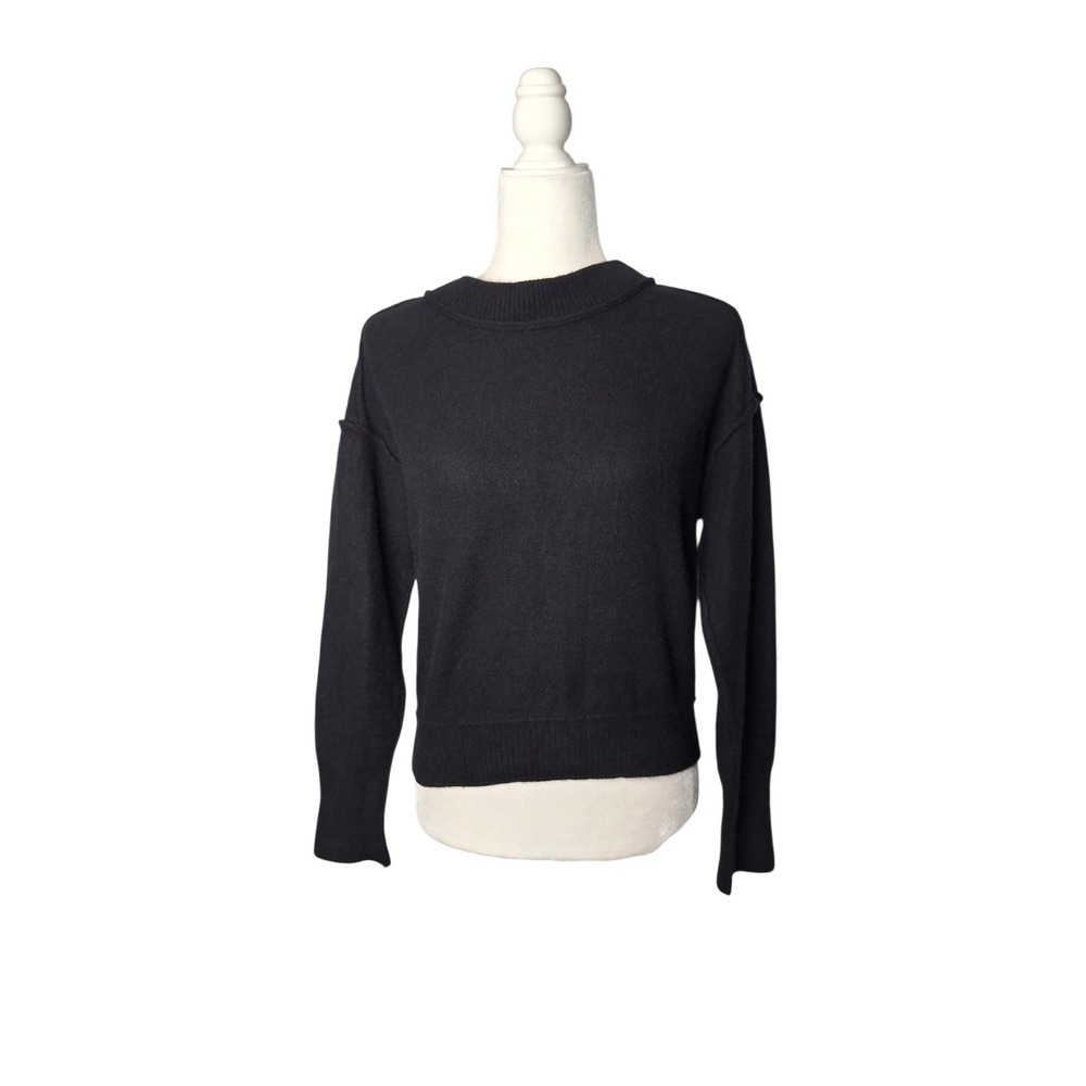 Free People Kora Cashmere Crew Sweater Black Raw Edge Dropped Shoulder Small